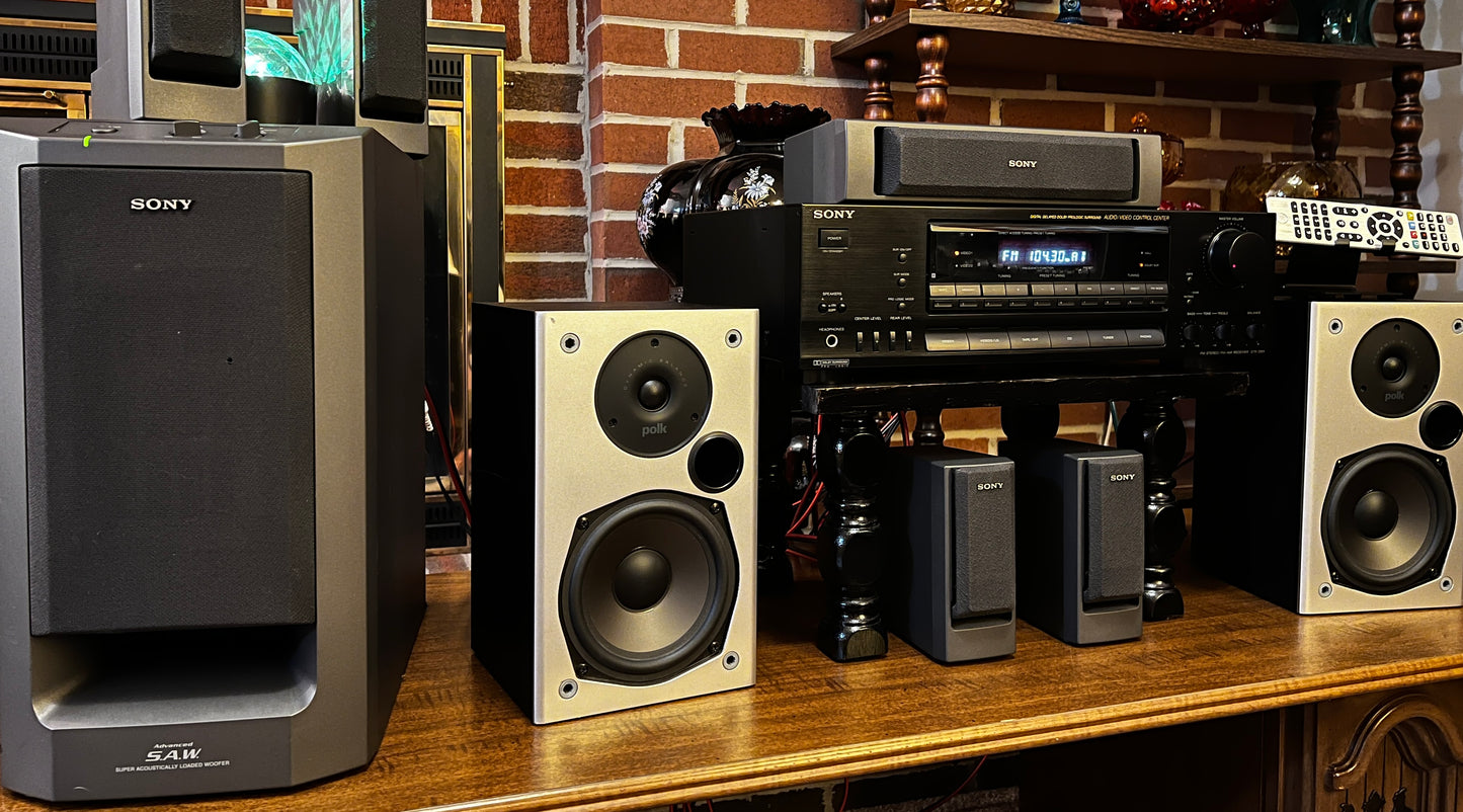 Sony SS Stereo System, Sony Receiver + Bluetooth, Polk Audio Speakers, and Sony Powered Sub!