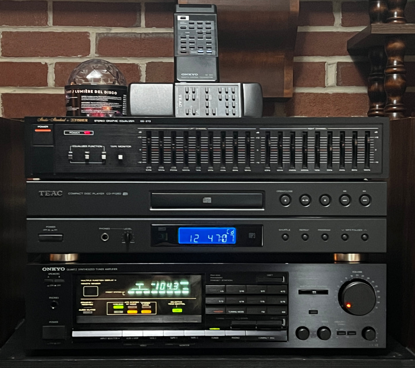 Onkyo/Fisher Stereo System, Onkyo Receiver + Bluetooth, Teac CD Player, Fisher EQ & Speakers!!!