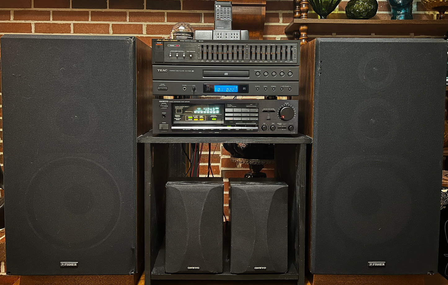 Onkyo/Fisher Stereo System, Onkyo Receiver + Bluetooth, Teac CD Player, Fisher EQ & Speakers!!!